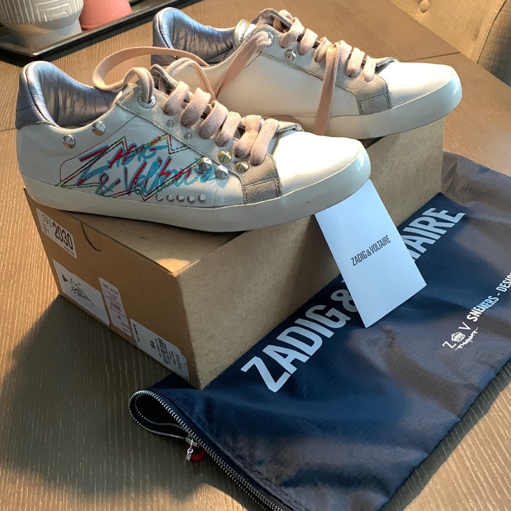 ZADIG &VOLTAIRE Authentic White sneaker with multi color size 9